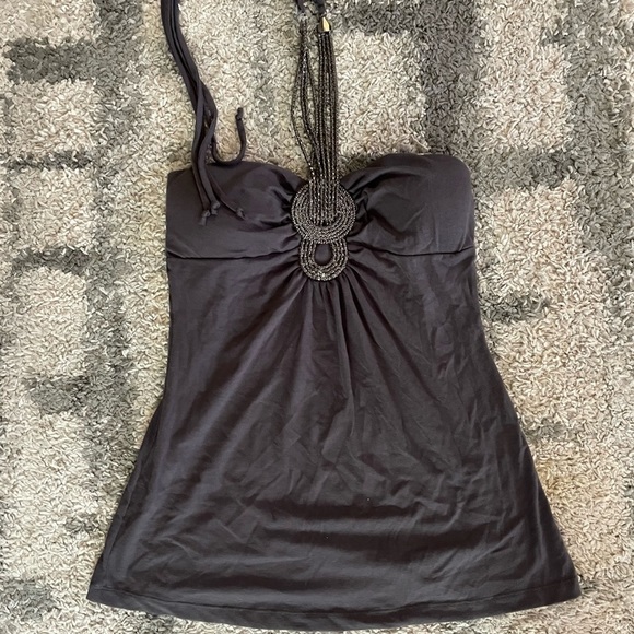 Body Central Tops - Body Central womens gray top with beaded halter neck tie